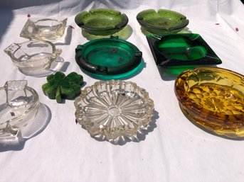 9 Vintage Ashtrays, And One Stone, Alabaster Clover, Two Ashtrays Have Nicks