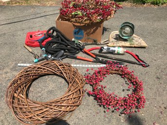 Wreaths, Old Lamp, Yard Garden Items