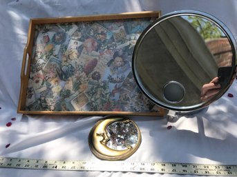 Make Up Mirror, Small Hanging Mirror, Wood Serving Tray