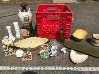 Red Milk Crate With Various Items Lot