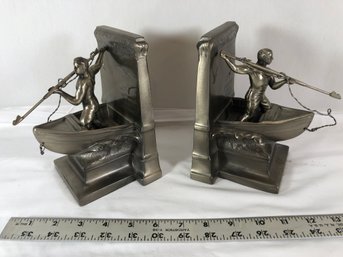Pair Of Heavy Metal Bookends, Honor Of Whalemen, New Bedford, Mass, P.m. Craftsman