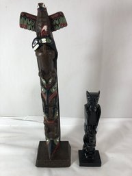 2 Hand-painted, Resin, Totem Pole, Made In Canada, 14 Inches Tall
