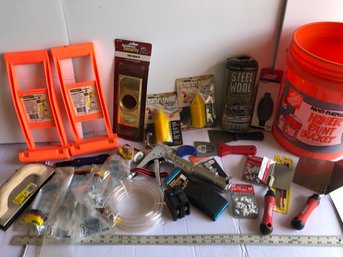 Lot Of Tools And Supplies Most New With Home Depot Bucket
