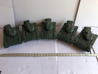 5 Vintage Processed Plastics US Army Tank Green 7520 Large Size, Dirty Needs Cleaning