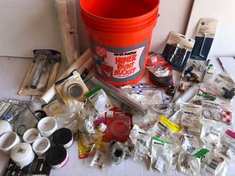Large Lot Of Mostly Plumbing Supplies, Most New In Package With Home Depot Bucket See Pics