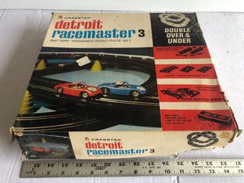 Detroit Race Master 3, Battery Powered Road Race Set, Untested, Unknown Of All Pieces Are Present, Box In Poor
