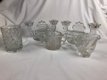 Clear Glass Lot, Including Candle Holders