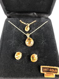 14K Gold Set- Necklace, Bracelet And Earrings