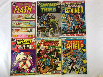 6 Comics From 1973, Swamp Thing, Flash, Submarine, Super Boy, Agents Of Shield, Avengers