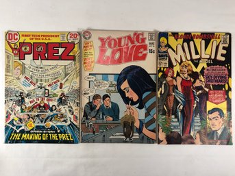 Prez #1, September 1973, Young Love, #81, August 1970, Millie, The Model #144, December 1966