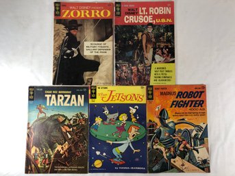 Harvey Comics, Gold Key 1960s Comics, Zorro, Robin, Crusoe , Tarzan, Jetsons, Robot Fighter, See Pics