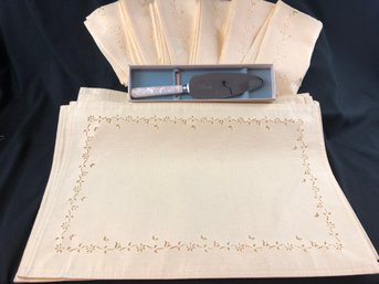 Yellow Placemats, Napkins , Cake Knife