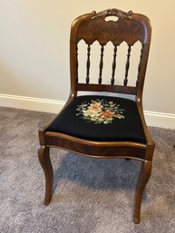 Antique Carved Back Chair With Needlepoint Seat