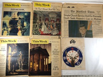 The Hartford Times Newspaper JFK, November 25, 1963, 4 This Week Magazines 196465, Elks Magazine 1968