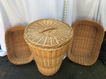 Hamper Basket With Lid And Two Large Wicker Baskets