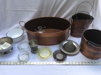 Lot Of Various Metal Containers, Pewter, Glass Ashtrays
