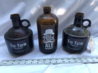 3 Brewery Bottles, 32 Ounce, Fox Farm, Alibi Ale Works
