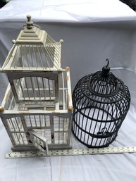 2 Faux Birdcages. White Wood One Is 24 Inches Tall, Black Doesnt Have Bottom