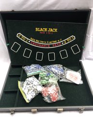 Black Jack Case With Chips, Outside Of Case Has Many Scratches