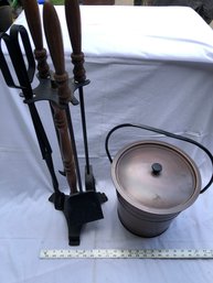 Four Piece Fireplace, Tool Set And Ash Bucket
