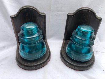 2 Blue Wire Insulators With Holders