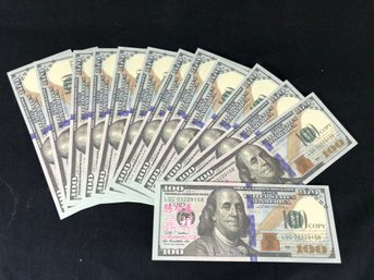 12 $100 Bills Of Movie Prop Money