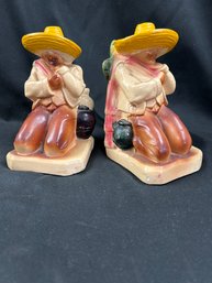 Pair Of Mexican Peasant, Chalk Ware Bookends