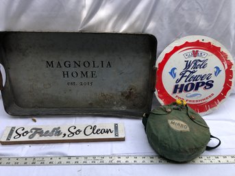 Large Metal Tray, Sign, Whole Flower Hops, Victory, Brewing, Co., Old Canteen, Dirty Needs Cleaning