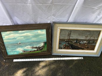 2 Framed Art Appears Original Paintings Of Sailboats. Paintings Are Dirty Needs Cleaning