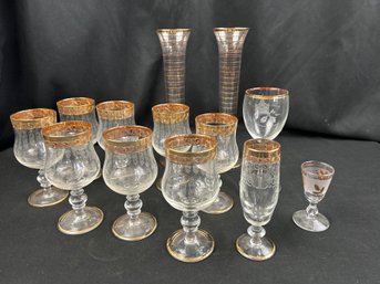 Italian Gold Trimmed Wine Glasses And Others