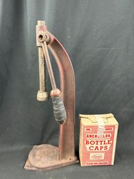 Vintage Bottle Capper, And Bottle Caps