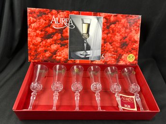 Six Aurea Champagne Flutes Original Box Made In Italy