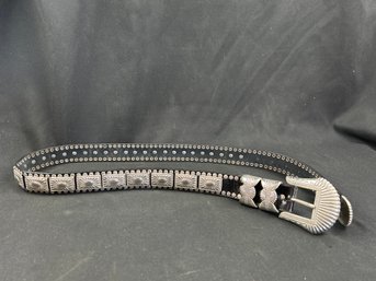 Size 36 Mens Black / Silver Studded Belt Made In Spain