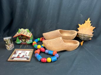 Assorted Items- Wooden Shoes, Cuckoo Clock More