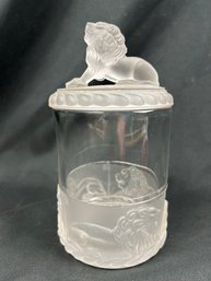 Frosted Lion Marmalade Jar Gillinder & Sons Circa 1879