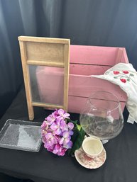 Pink Crate And Assorted Items
