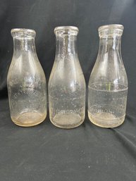 3 Vintage Quart Milk Bottles Torrington & Waterbury