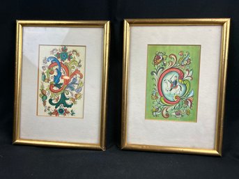 2 Framed Norwegian Rosemaling Prints