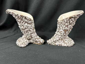 Pair Royal Haeger Candle Holders White Stone Lace Calla Lily