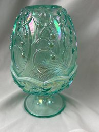 FENTON GLASS Mint Green OPALESCENT 'LILY OF THE VALLEY' FAIRY LAMP 2 Pc 7.5'