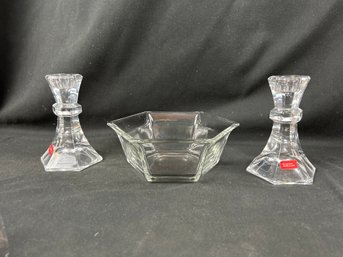 Towle Lead Crystal Candle Holders And Center Bowl