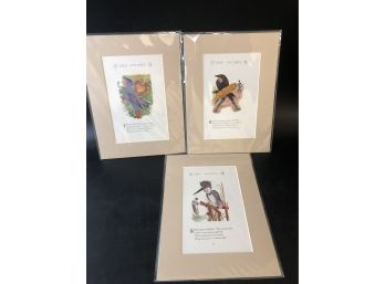 Three Matted Ready To Frame Bookplate Prints Bird Children Circa 1910