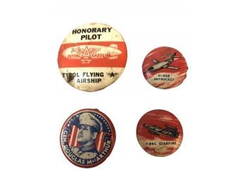 Assorted Vintage Pinback Buttons MacArthur, Pilots, Missing   Pins