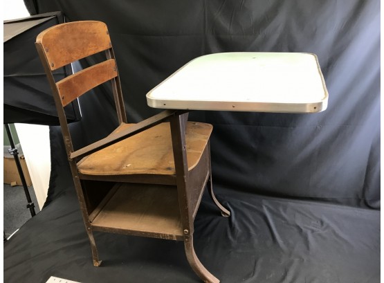 Vintage Metal And Wood School Desk