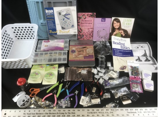 Large Lot Of Jewelry Making Supplies And Tools, Books, Tattoos, With Cases And Bin, See Pics