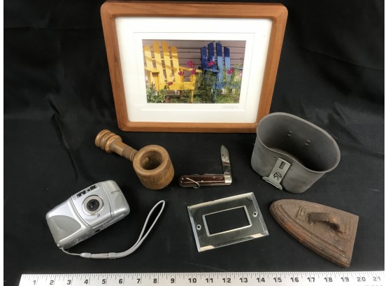 Miscellaneous Items, Iron, Drinking Cup, Pocket Knife, Nutcracker, Camera, Signed Picture
