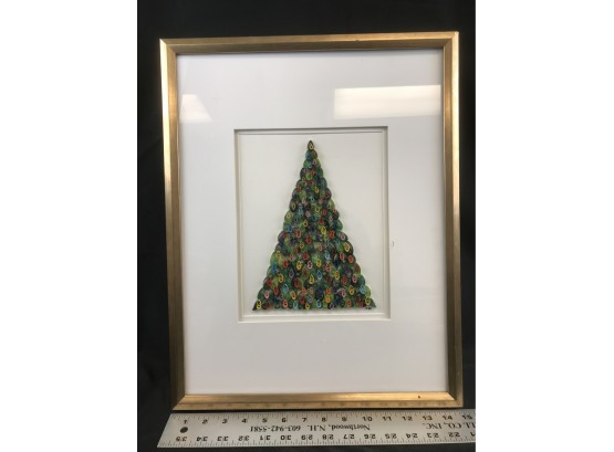 Unique Framed Christmas Tree Picture Made Out Of Small Pieces Of Cut Paper, Size 15 X 19
