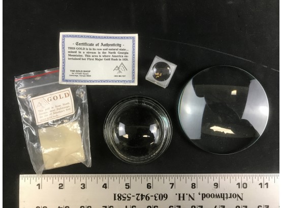 Actual Pieces Of Raw Gold, Magnifying Glass Paperweight Glass