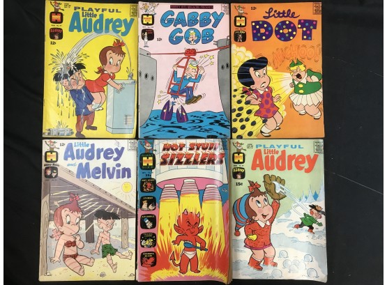 6 Harvey Comics, 1960s, Audrey, Gabby Gob, Little Dot, See Pics