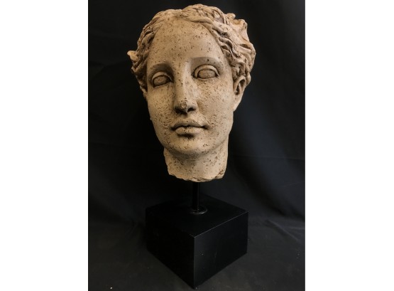 Romanesque Looking Head On Black Stand, 16 Inches High